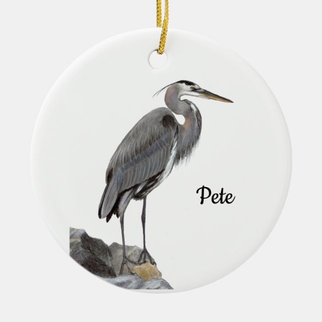Great Blue Heron Ceramic Ornament (Front)