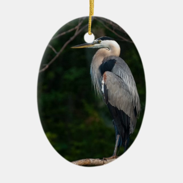 Great Blue Heron Ceramic Ornament (Front)