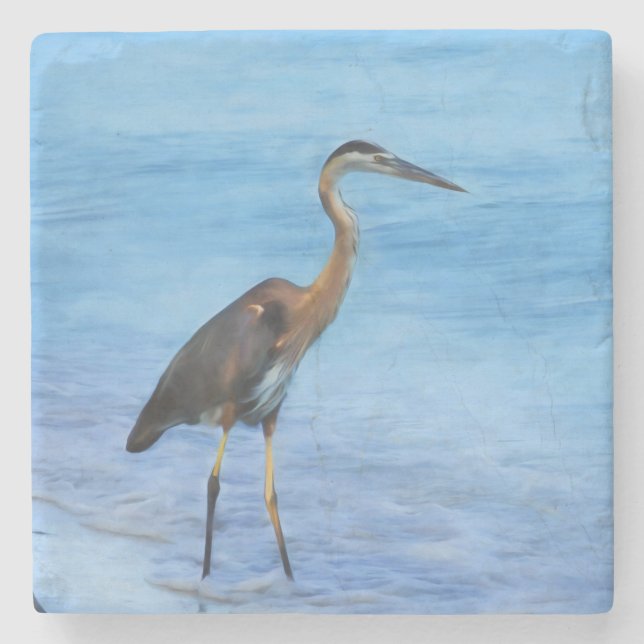 Great Blue Heron, Customizable Stone Coaster (Front)