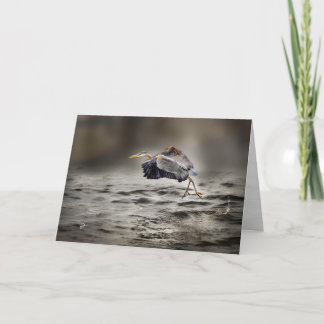 Great Blue Heron Dancing Over the Lake Blank Holiday Card