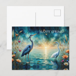 Great blue Heron & Egret flowers Happy Spring Holiday Postcard