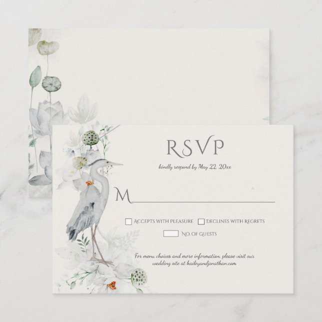 Great Blue Heron Ethereal Floral RSVP (Front/Back)