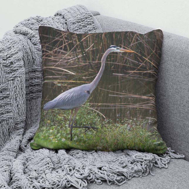 Great Blue Heron Florida Photograph Throw Pillow (A throw pillow with a photograph of a beautiful blue heron bird)