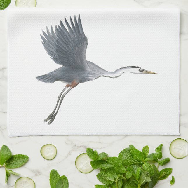 Great Blue Heron Flying Kitchen Towel (Folded)