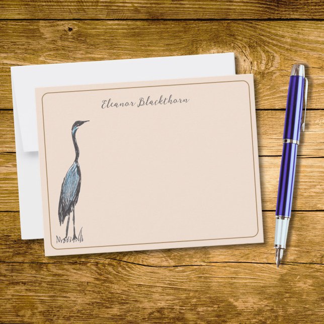 Great Blue Heron Hand-Drawn Vintage Style Card (This nature-themed note card features my own hand-drawn pen and ink Great Blue Heron.)