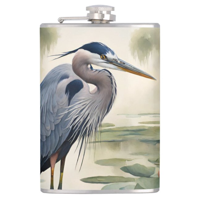 Great Blue Heron Hip Flask (Front)