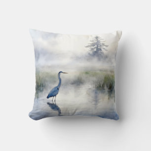 Great Blue Heron in a Salt Marsh Throw Pillow