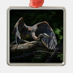 Great Blue Heron in Flight Metal Ornament