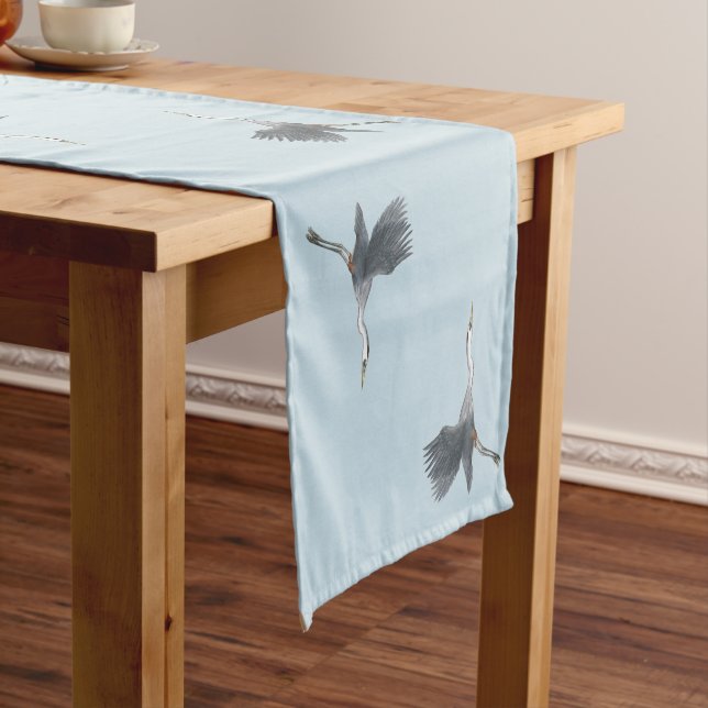 Great Blue Heron in Flight Patterned Short Table Runner (In Situ)
