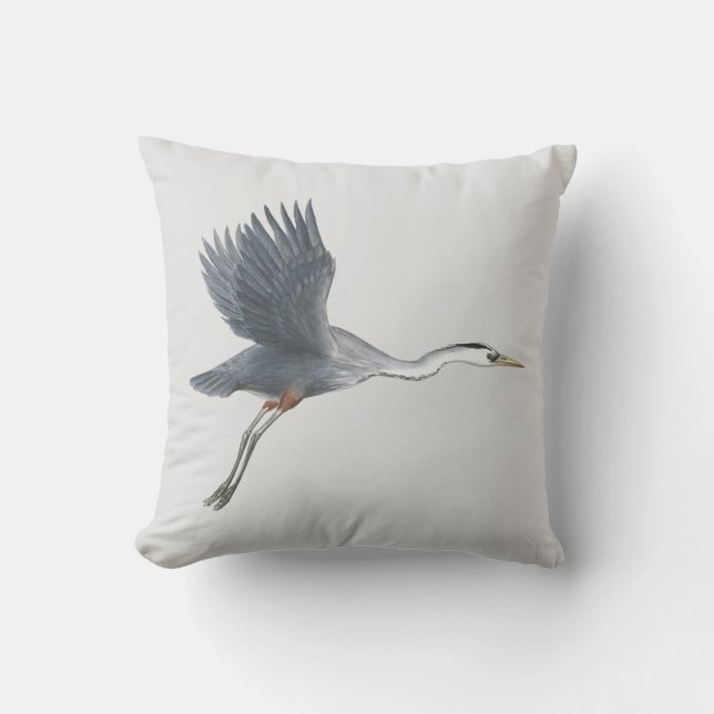 Great Blue Heron in Flight Throw Pillow (Front)