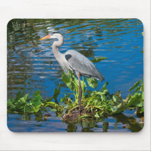 Great Blue Heron in Lake Mouse Pad