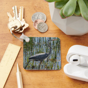 Great Blue Heron in Marsh – Elegant Nature Keychain
