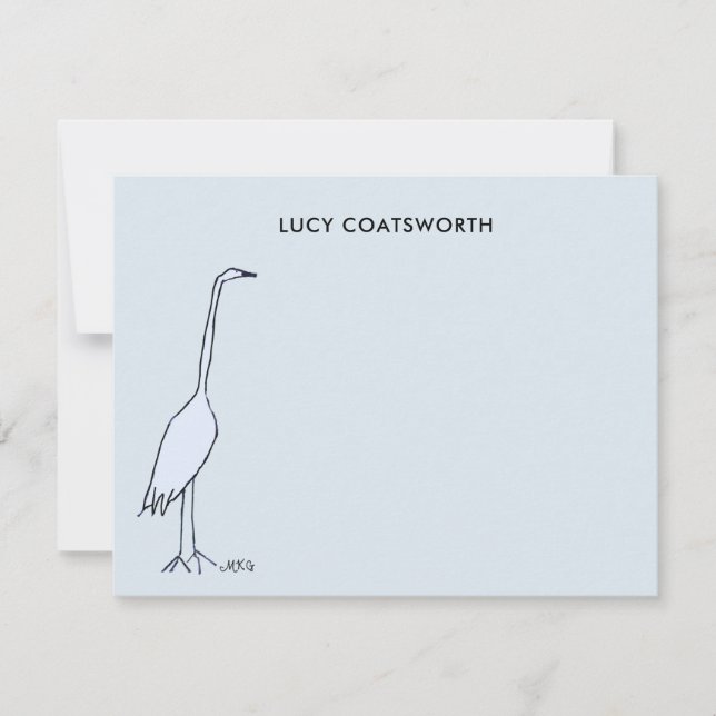 Great Blue Heron Monogram Marsh Bird Art Sky Blue Card (Front)