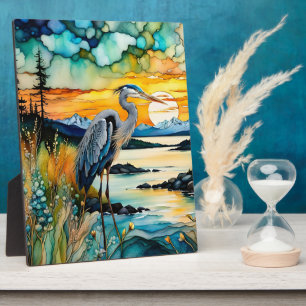 Great Blue Heron Mountain Sunrise Plaque