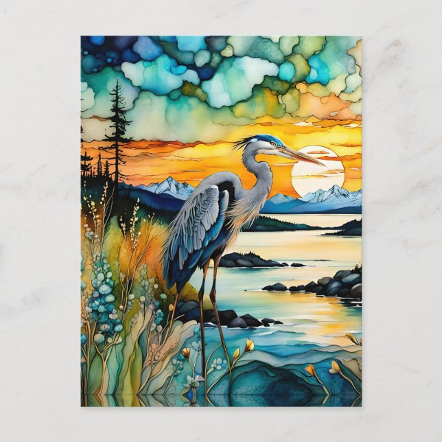 Great blue Heron Mountain sunrise Postcard (Front)