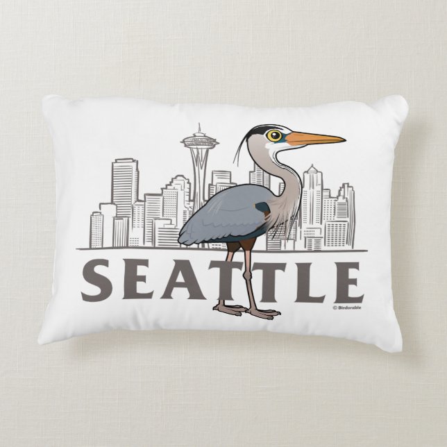 Great Blue Heron of Seattle City Bird Accent Pillow (Back)