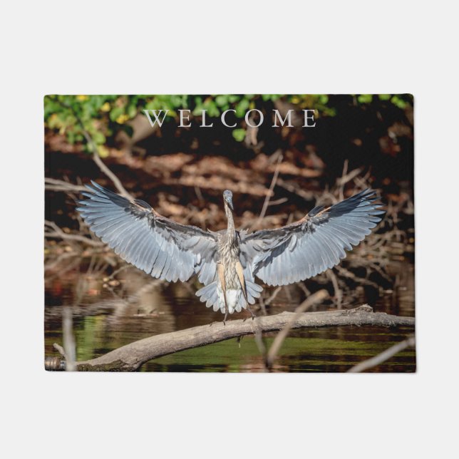 Great Blue Heron on a log Doormat (Front)