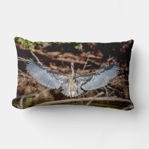 Great Blue Heron on a log Lumbar Pillow