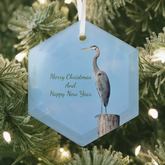 Great Blue Heron on Post  Ceramic Ornament (Insitu)