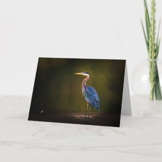 Great Blue Heron on Rustic Dock at Sunset Holiday Card