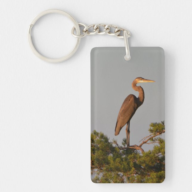 Great Blue Heron On Tree Top Keychain (Front)