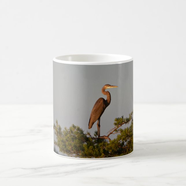 Great Blue Heron On Tree Top Magic Mug (Center)