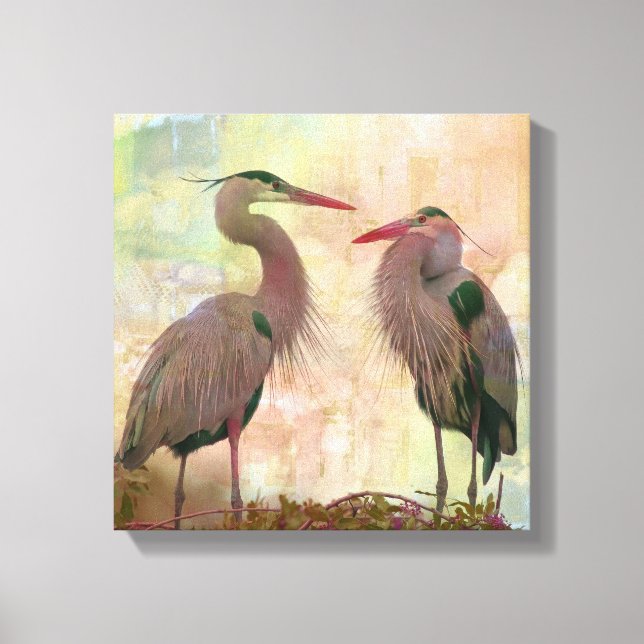 Great Blue Heron Pair Digital Art Canvas Print (Front)