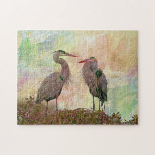 Great Blue Heron Pair Digital Art Jigsaw Puzzle