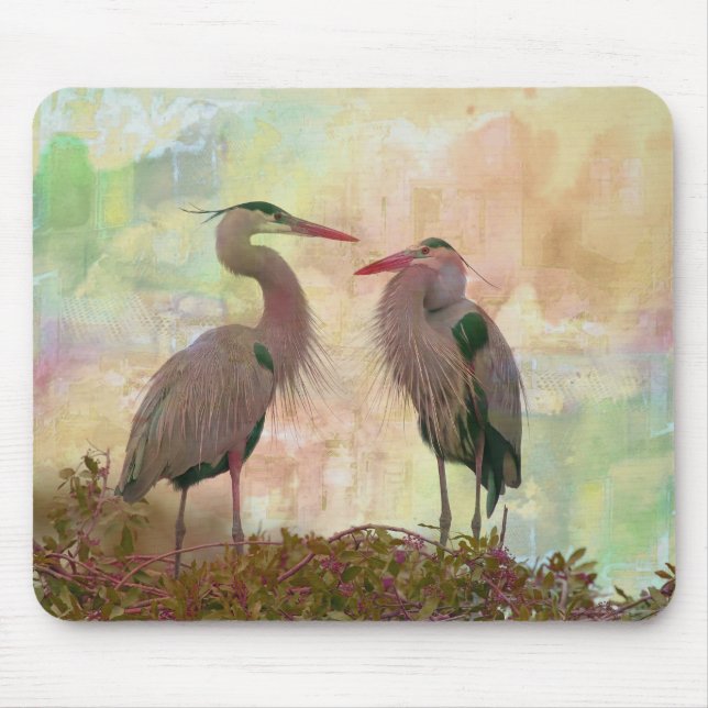Great Blue Heron Pair Digital Art Mouse Pad (Front)