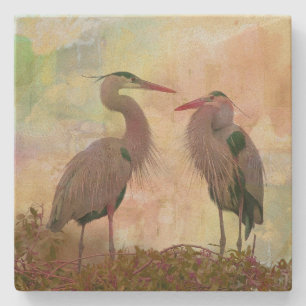 Great Blue Heron Pair Digital Art Stone Coaster