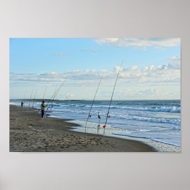 Great Blue Heron Patrols Cape Canaveral Beach Poster (Front)