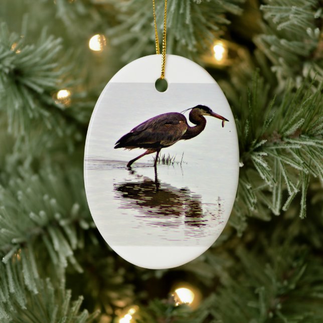 Great Blue Heron Photo Ceramic Ornament (Tree)