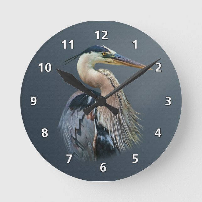 Great Blue Heron Round Clock (Front)