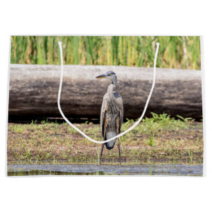 Great Blue Heron standing in Lake Champlain Large Gift Bag