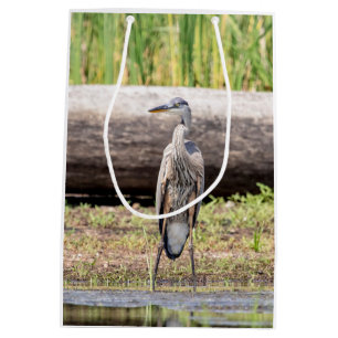 Great Blue Heron standing in Lake Champlain Medium Gift Bag