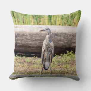 Great Blue Heron standing in Lake Champlain Throw Pillow