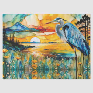 Great Blue Heron Sunset Wildflowers Landscape Tissue Paper