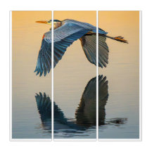 Great Blue Heron Triptych Wall Art | Coastal Bird