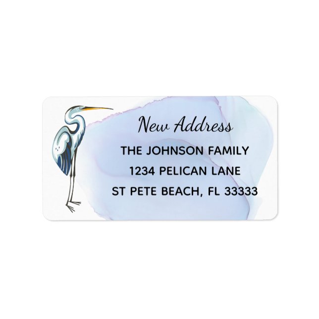 Great Blue Heron Tropical New Address Label (Front)