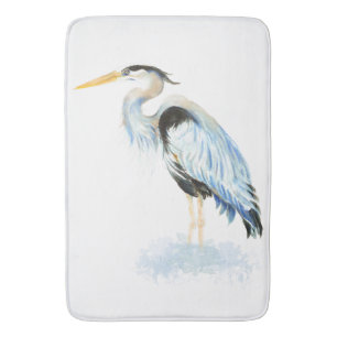 Great Blue Heron Watercolor Bird Art Bath Mat