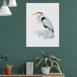Great Blue Heron Watercolor Bird Art Poster
