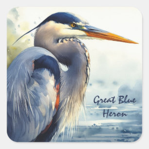 Great Blue Heron Watercolor Bird Art   Wetlands Square Sticker