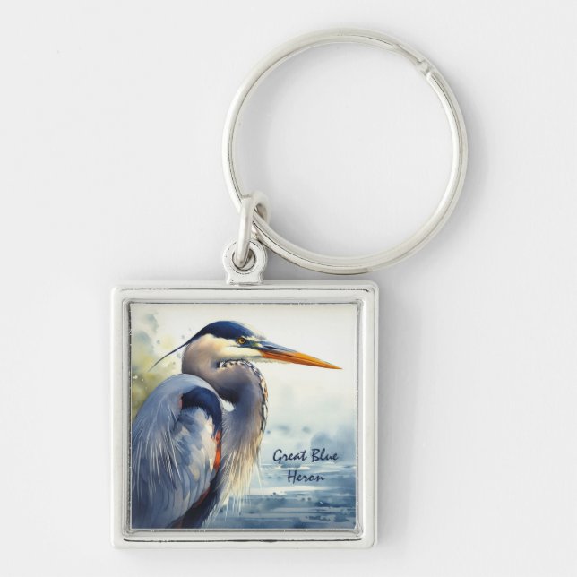 Great Blue Heron Wildlife Wetlands Bird Art Nature Keychain (Front)