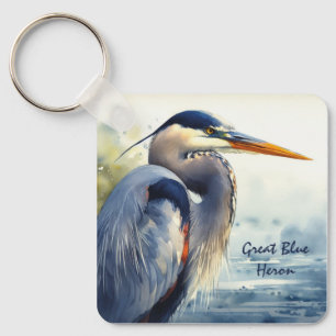 Great Blue Heron Wildlife Wetlands Bird Art Nature Keychain