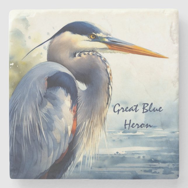 Great Blue Heron Wildlife Wetlands Bird Art Nature Stone Coaster (Front)