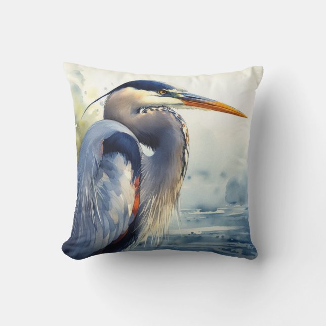 Great Blue Heron Wildlife Wetlands Bird Art Nature Throw Pillow (Front)