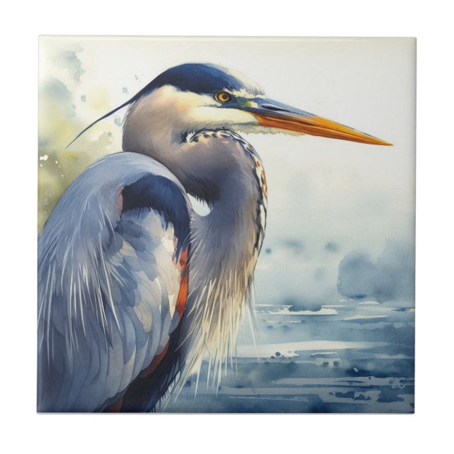 Great Blue Heron Wildlife Wetlands Bird Art Nature Tile (Front)