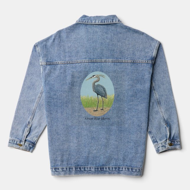 Great Blue Heron Women's Denim Jacket (Back)