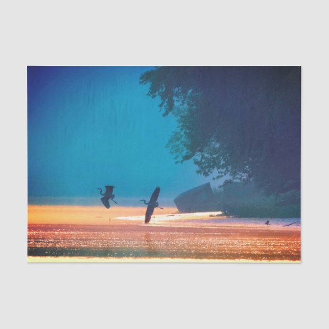 Great Blue Herons Take Flight -Blue Tissue Paper (Front)