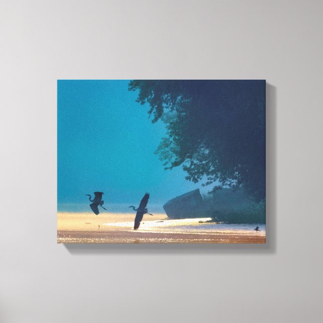 Great Blue Herons Take Flight -Teal Canvas Print (Front)